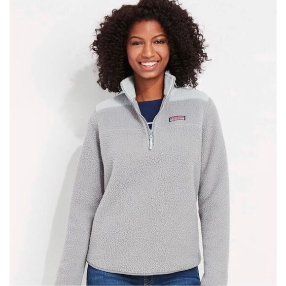 Vineyard Vines Tonal Sherpa Relaxed Shep Shirt Fleece Pullover, Gray, M - Picture 1 of 8